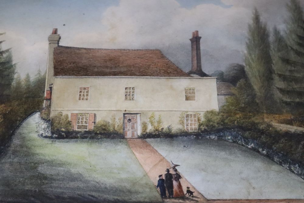 J. Farris (19th C.), watercolour, Diata Vicarage, Bucks, inscribed verso, 22 x 30.5cm and a small watercolour of cottages